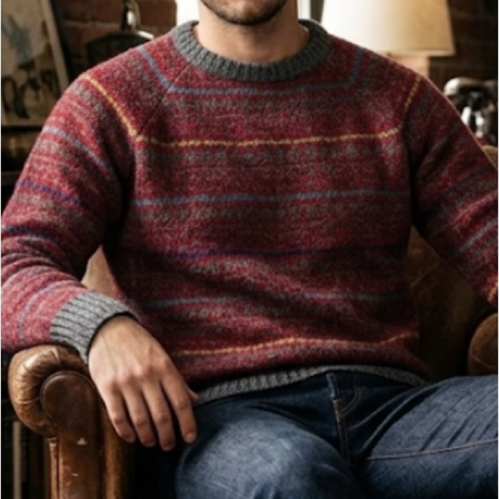 McGregor‎ Men’s Crewneck Vintage Red Patterned Sweater with Gray Trim Size XL